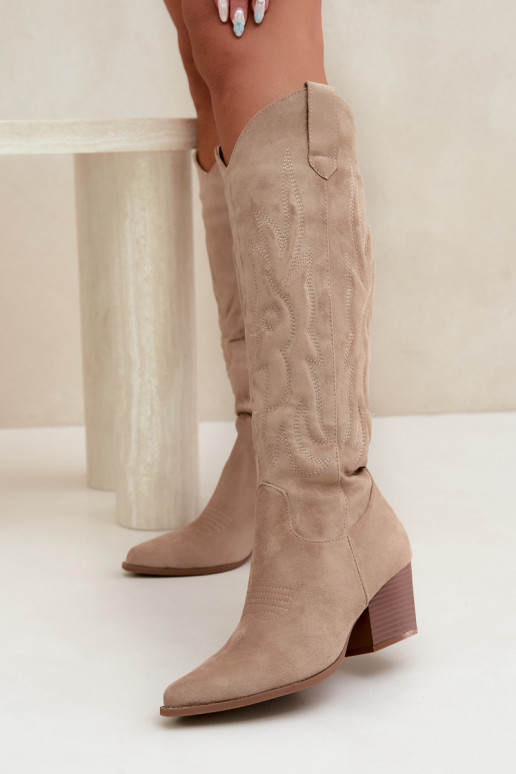 botas altas de estilo vaquero para mujer con tacones en color arena Glenor