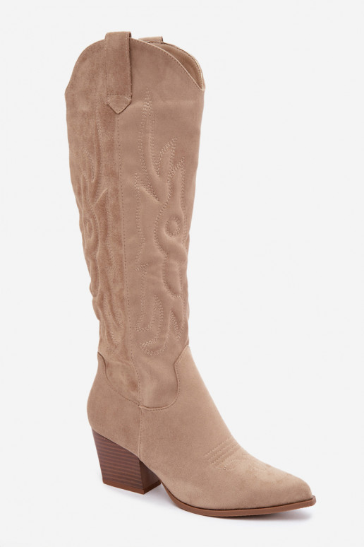 botas altas de estilo vaquero para mujer con tacones en color arena Glenor