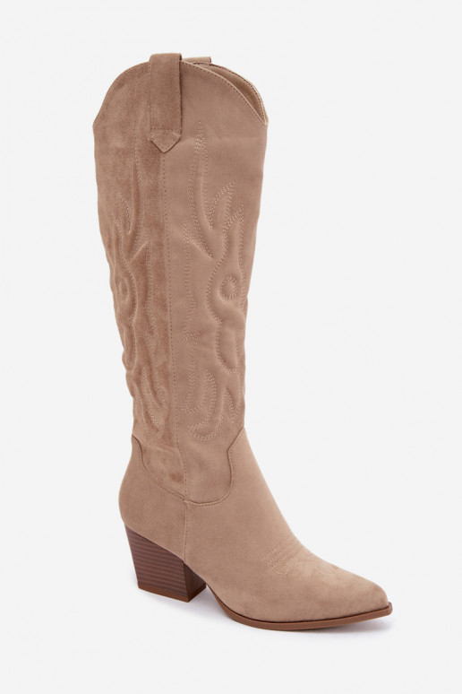 botas altas de estilo vaquero para mujer con tacones en color arena Glenor