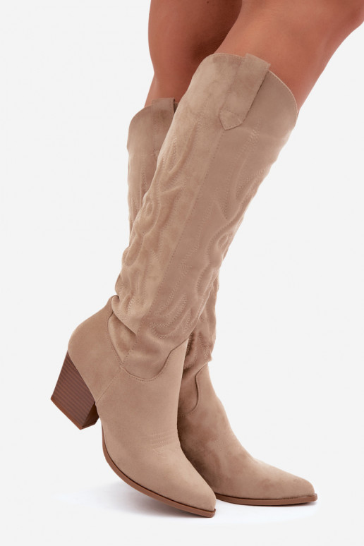 botas altas de estilo vaquero para mujer con tacones en color arena Glenor