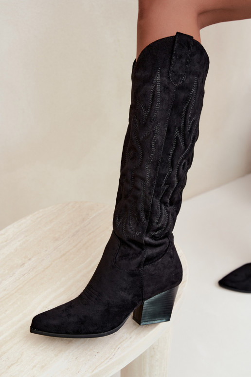 botas altas de estilo vaquero para mujer con tacones en negro Glenor