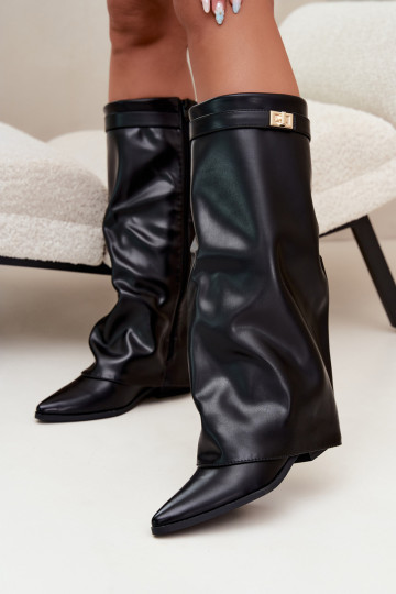 botas altas para mujer con caña cosida en tacón bajo de cuero sintético en negro Gisellea