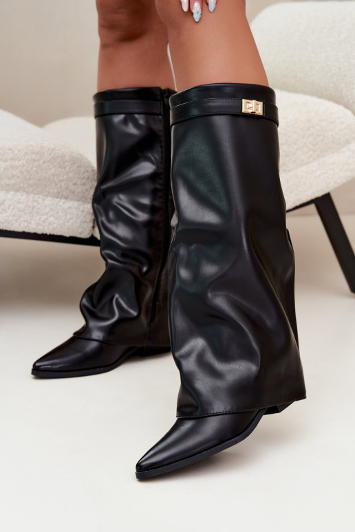 botas altas para mujer con caña cosida en tacón bajo de cuero sintético en negro Gisellea