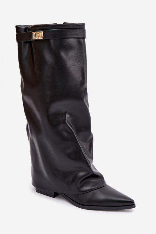 botas altas para mujer con caña cosida en tacón bajo de cuero sintético en negro Gisellea