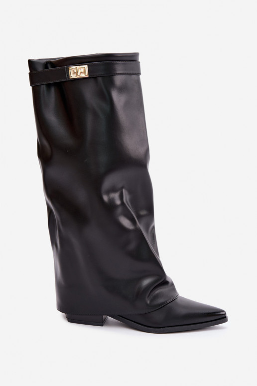 botas altas para mujer con caña cosida en tacón bajo de cuero sintético en negro Gisellea