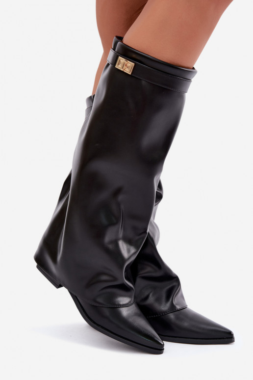 botas altas para mujer con caña cosida en tacón bajo de cuero sintético en negro Gisellea