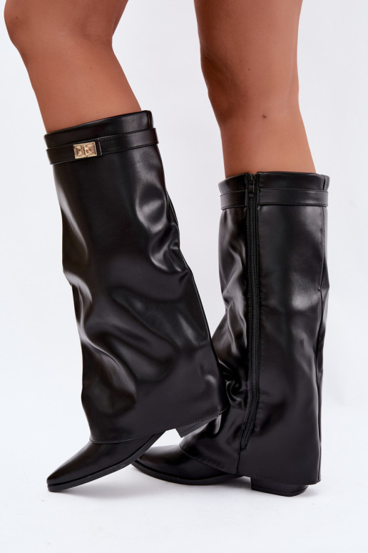 botas altas para mujer con caña cosida en tacón bajo de cuero sintético en negro Gisellea