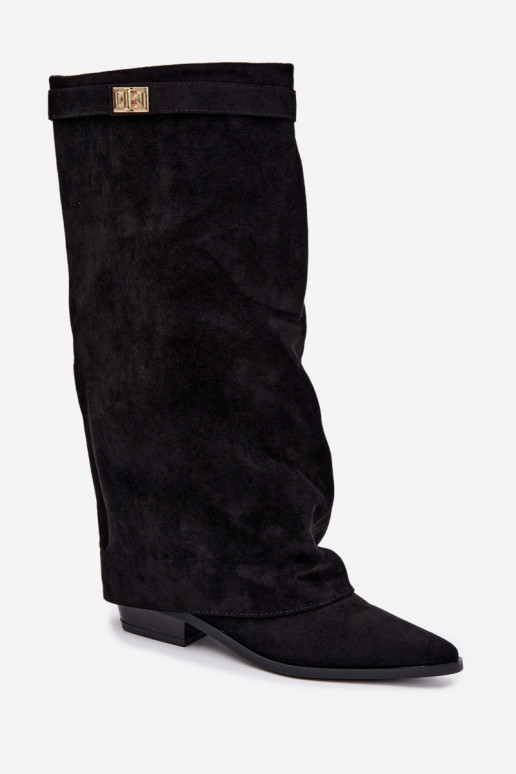 botas altas para mujer con caña cosida en tacón bajo de ante sintético en negro Gisellea