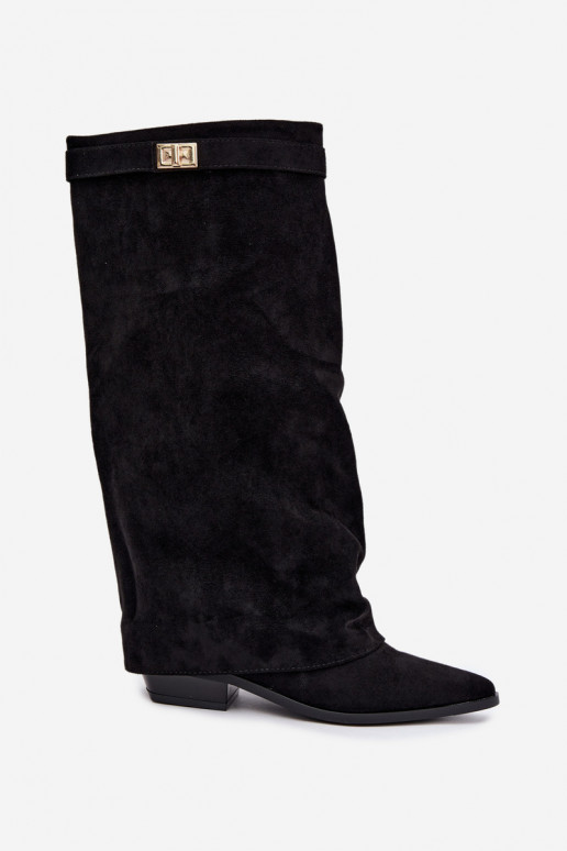 botas altas para mujer con caña cosida en tacón bajo de ante sintético en negro Gisellea