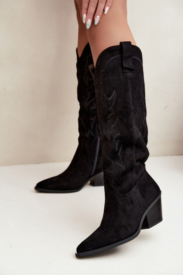 botas altas de estilo vaquero para mujer con tacones en negro Merise