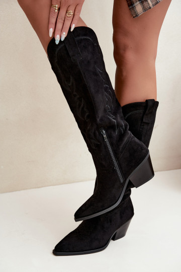 botas altas de estilo vaquero para mujer con tacones en negro Merise 2