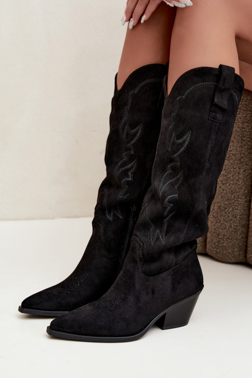 botas altas de estilo vaquero para mujer con tacones en negro Merise