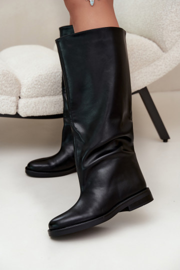 botas altas para mujer con tacones anchos y bordado decorativo en negro Gresa 2