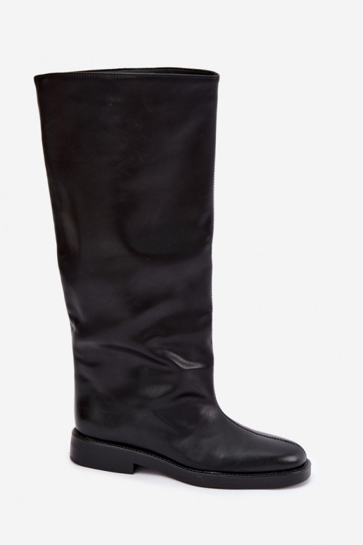 botas altas para mujer con tacones anchos y bordado decorativo en negro Gresa