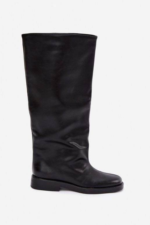 botas altas para mujer con tacones anchos y bordado decorativo en negro Gresa