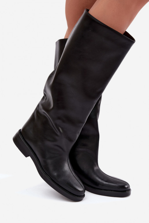 botas altas para mujer con tacones anchos y bordado decorativo en negro Gresa