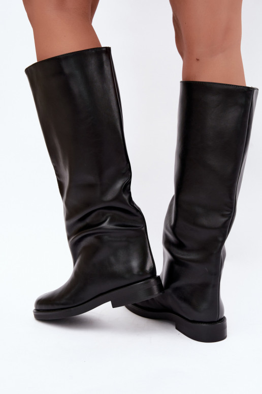 botas altas para mujer con tacones anchos y bordado decorativo en negro Gresa