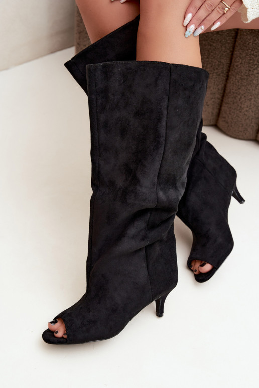 botas altas con caña alta y dedos al aire con tacones en negro Henya