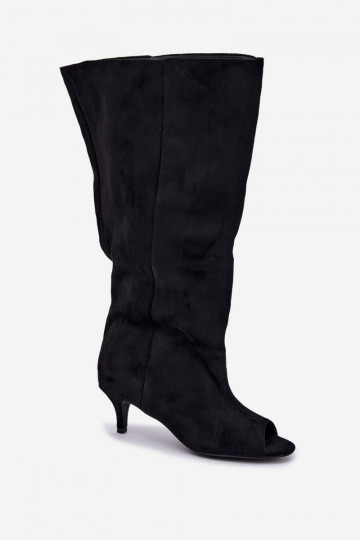 botas altas con caña alta y dedos al aire con tacones en negro Henya 2