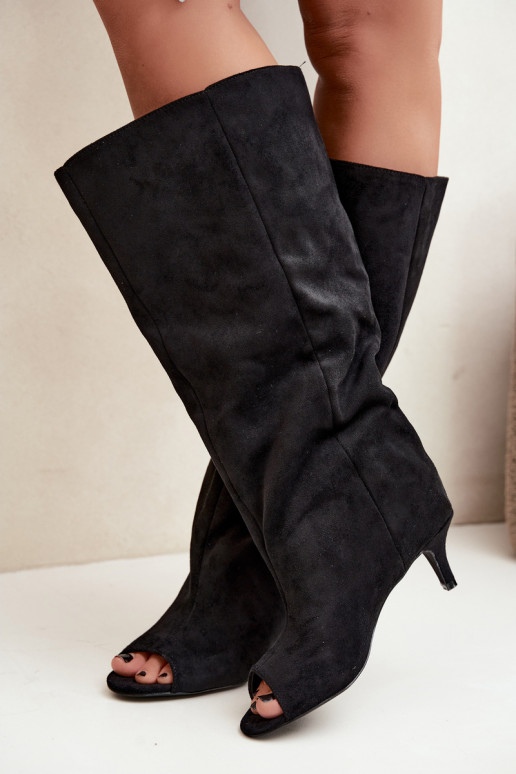 botas altas con caña alta y dedos al aire con tacones en negro Henya