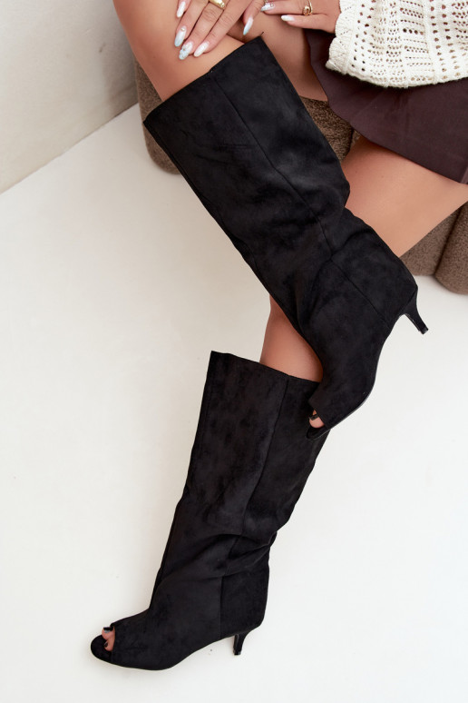 botas altas con caña alta y dedos al aire con tacones en negro Henya