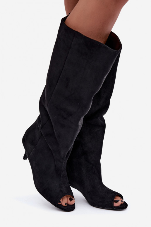 botas altas con caña alta y dedos al aire con tacones en negro Henya