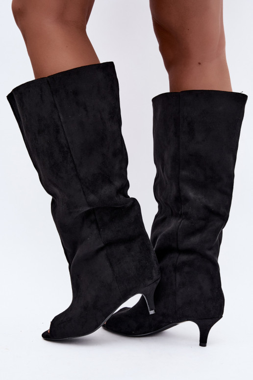 botas altas con caña alta y dedos al aire con tacones en negro Henya