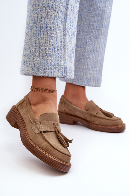 mocasines de ante para mujer con flecos D&A TIN107 en marrón