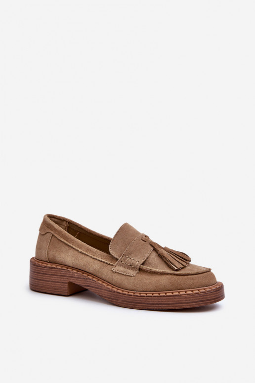 mocasines de ante para mujer con flecos D&A TIN107 en marrón