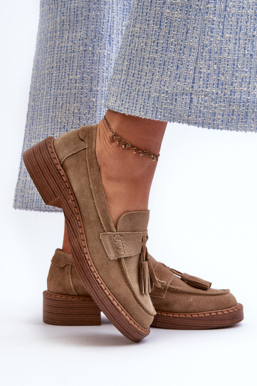 mocasines de ante para mujer con flecos D&A TIN107 en marrón