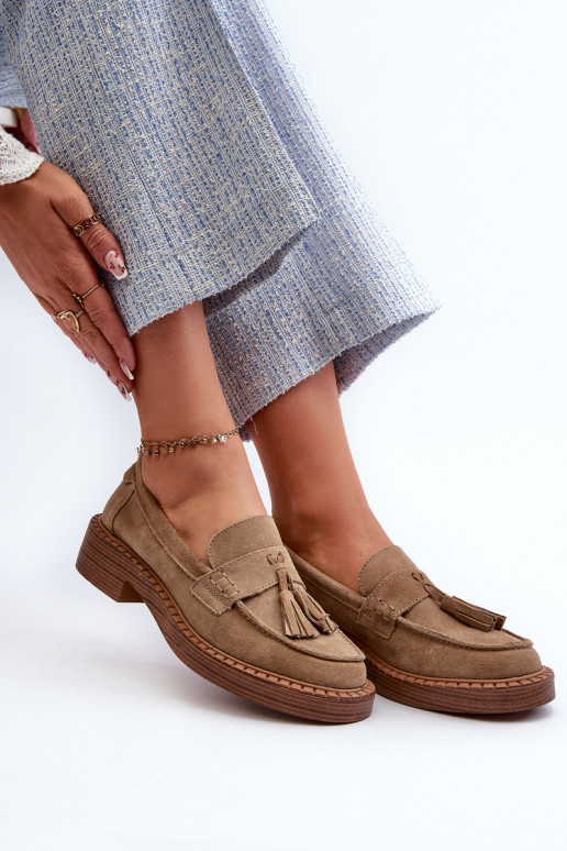 mocasines de ante para mujer con flecos D&A TIN107 en marrón