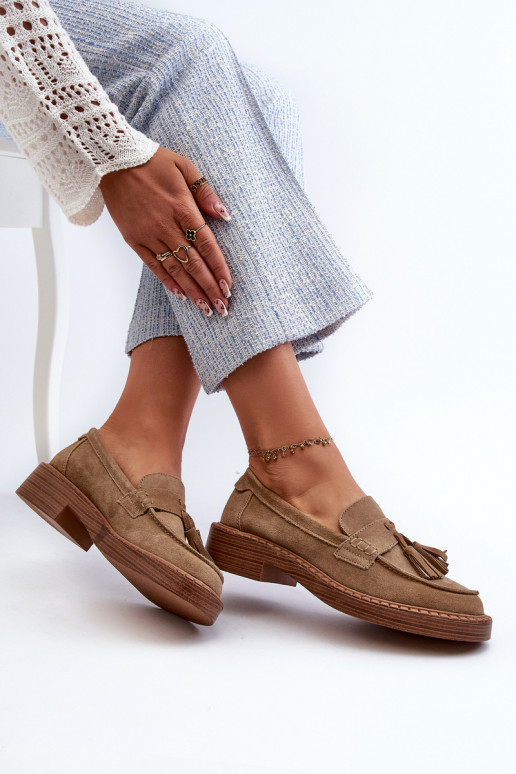 mocasines de ante para mujer con flecos D&A TIN107 en marrón