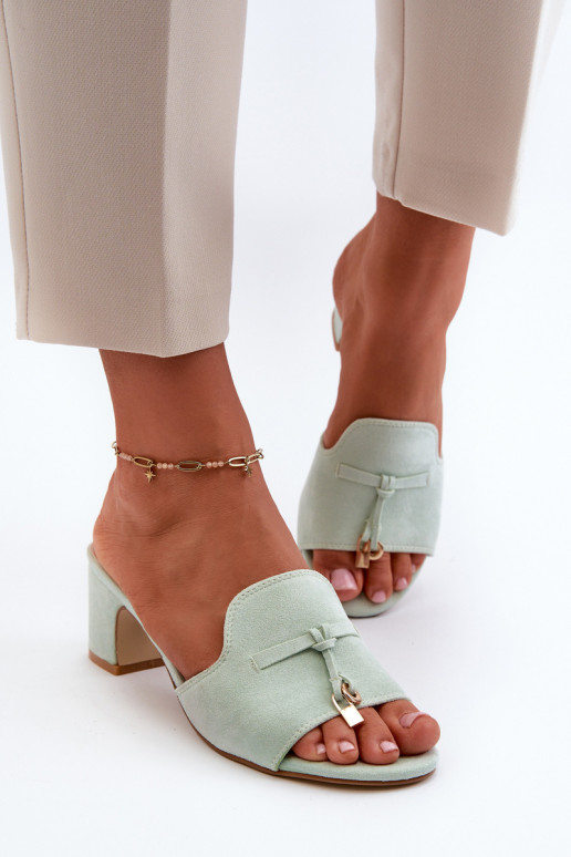 pantuflas de mujer con tacones de ante sintético en menta