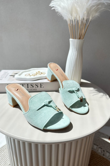 pantuflas de mujer con tacones de ante sintético en menta 2