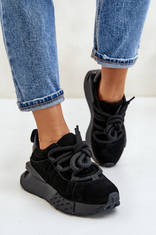 zapatillas de ante para mujer con plataforma y cordones resistentes Artiker 54C1464 en negro