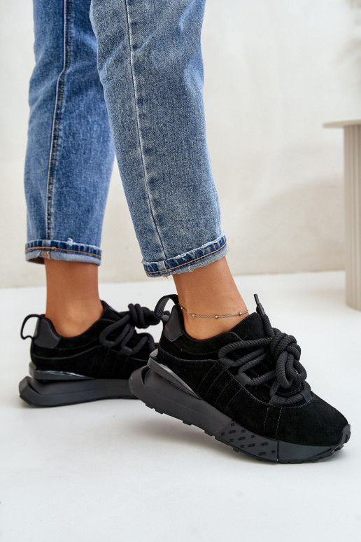 zapatillas de ante para mujer con plataforma y cordones resistentes Artiker 54C1464 en negro