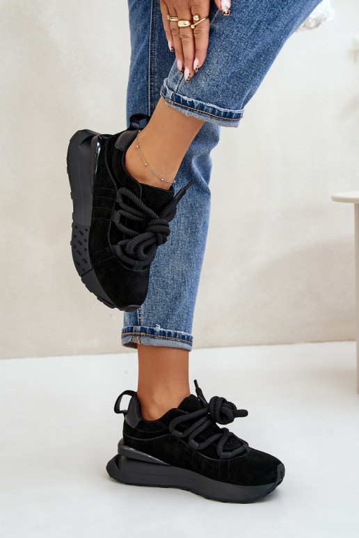 zapatillas de ante para mujer con plataforma y cordones resistentes Artiker 54C1464 en negro