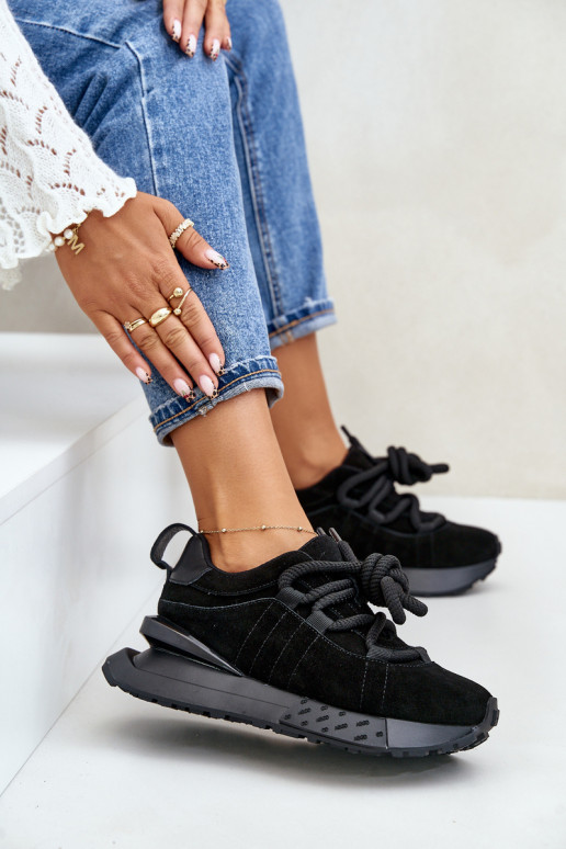 zapatillas de ante para mujer con plataforma y cordones resistentes Artiker 54C1464 en negro