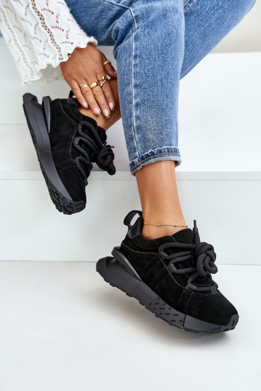zapatillas de ante para mujer con plataforma y cordones resistentes Artiker 54C1464 en negro