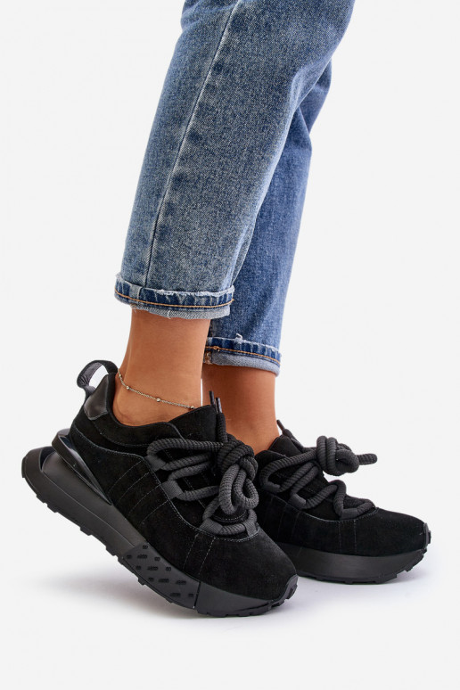 zapatillas de ante para mujer con plataforma y cordones resistentes Artiker 54C1464 en negro