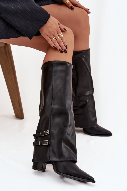 botas altas para mujer con tacones y hebillas Jessae en negro
