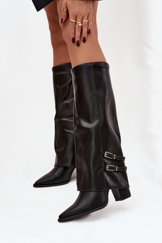 botas altas para mujer con tacones y hebillas Jessae en negro