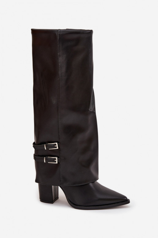 botas altas para mujer con tacones y hebillas Jessae en negro