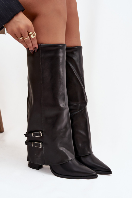 botas altas para mujer con tacones y hebillas Jessae en negro