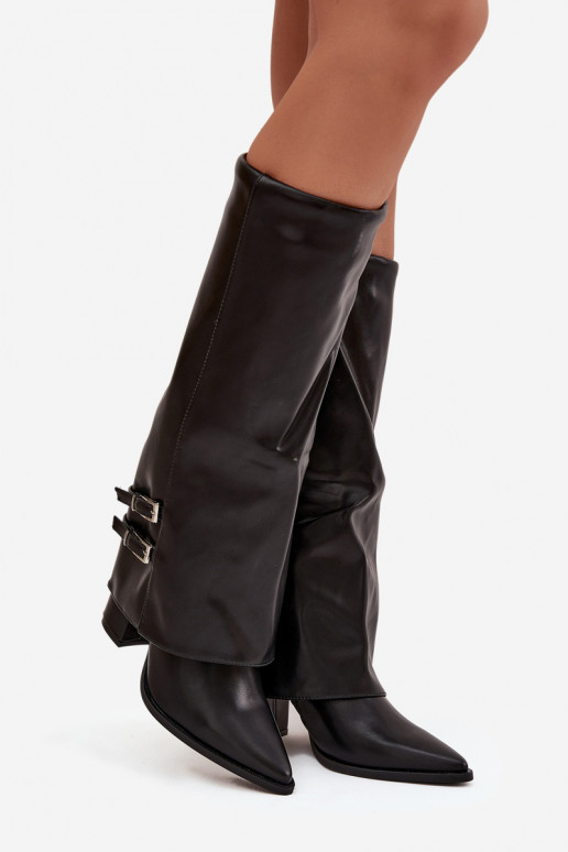 botas altas para mujer con tacones y hebillas Jessae en negro