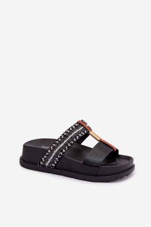 Zapatillas negras para mujer con plataforma, tiras y detalles dorados Tahlia