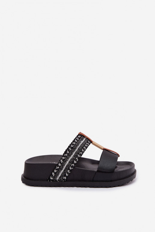 Zapatillas negras para mujer con plataforma, tiras y detalles dorados Tahlia