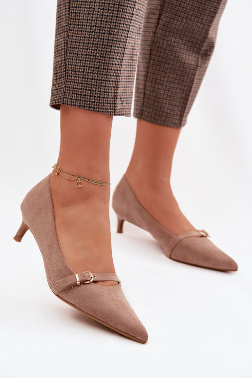 Zapatos beige para mujer con tacón bajo y tacones decorados Pirela