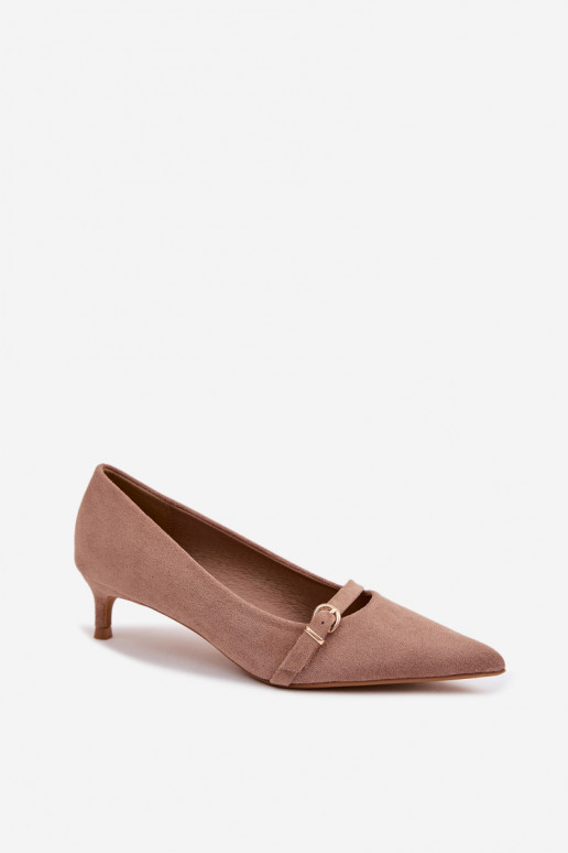 Zapatos beige para mujer con tacón bajo y tacones decorados Pirela