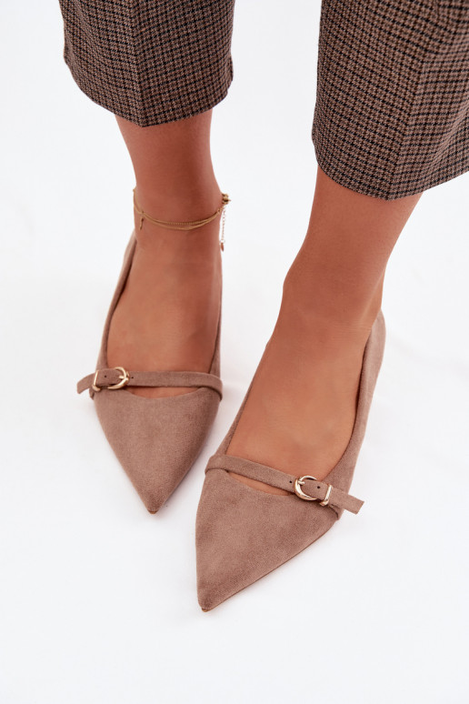 Zapatos beige para mujer con tacón bajo y tacones decorados Pirela